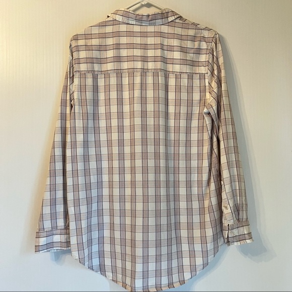 Oversized XS Plaid Button Shirt + Tank S Set Cream Plum Lightweight Layered Look - Picture 9 of 10